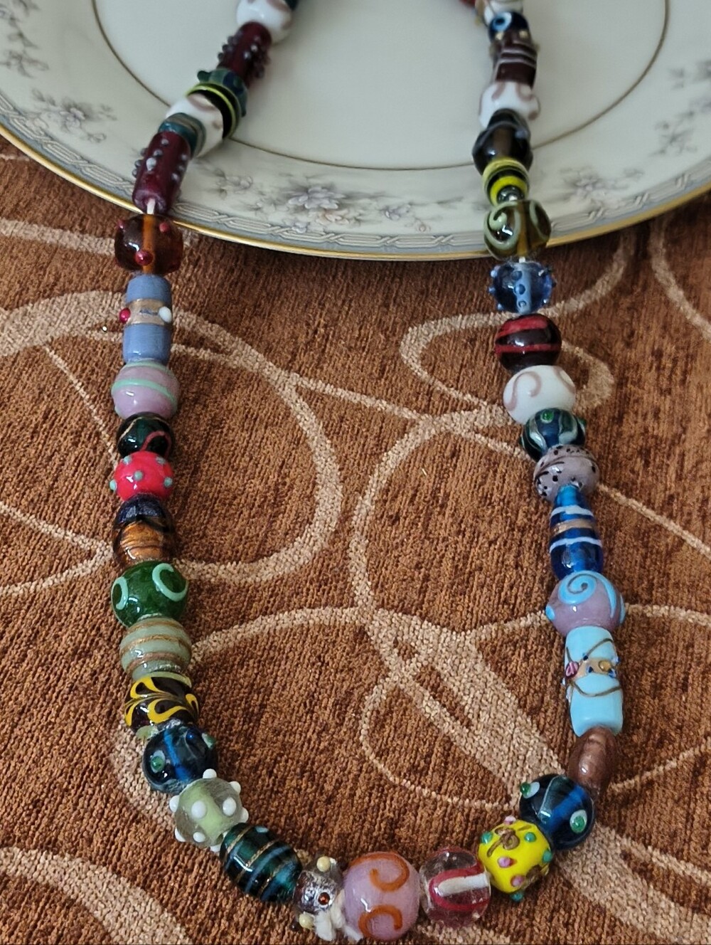 Vtg 90s Mixed Lampwork Czech Venetian Murano Style Art Glass Beaded Necklace